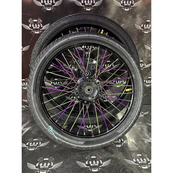 17 - 19 SİYAH ÇEMBERLİ SİYAH GÖBEKLİ BUKALEMUN TELLİ  DİZİLİ JANT DİSK MODEL LASTİKLİ